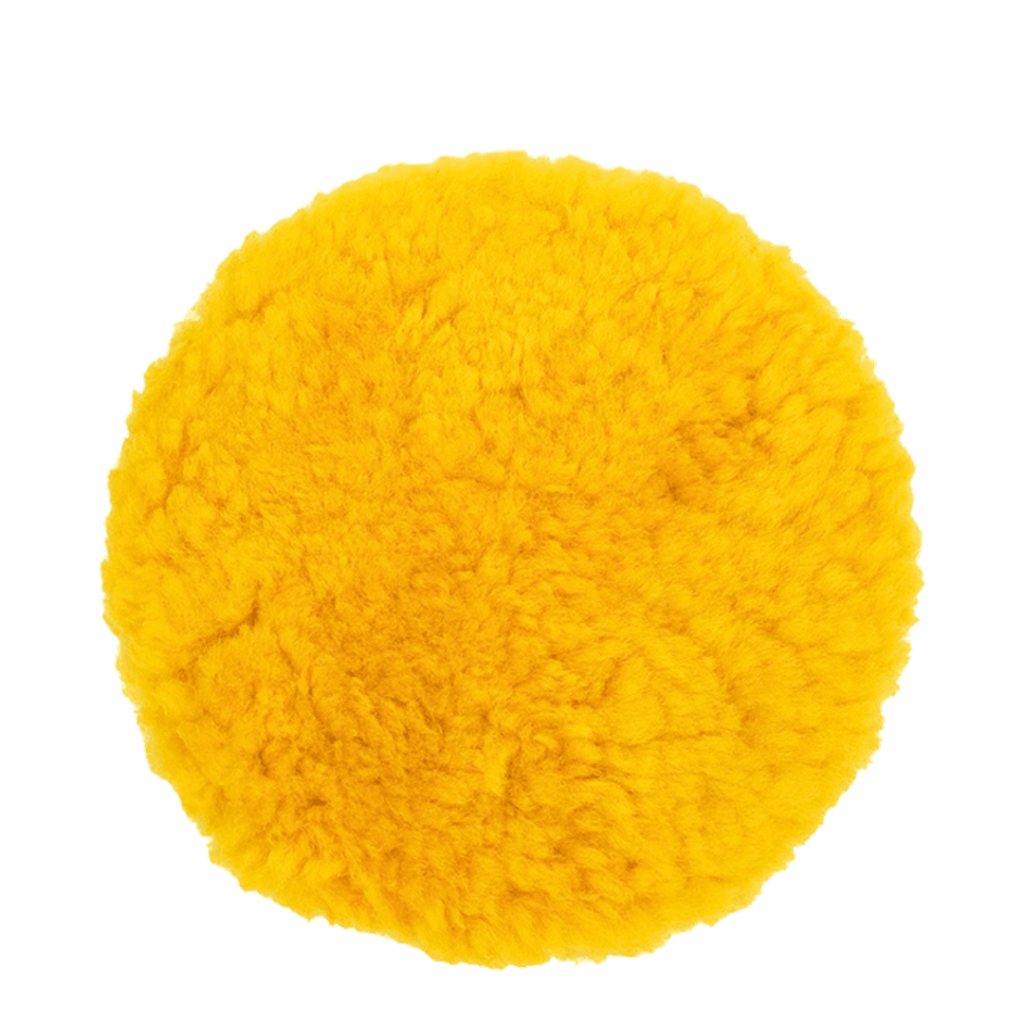 پد پولیش پوست بره زبر زرد UFS سایز 160 مناسب اصلاح عمیق رنگ خودرو و حذف خط و خش‌های شدید با قدرت بالا.