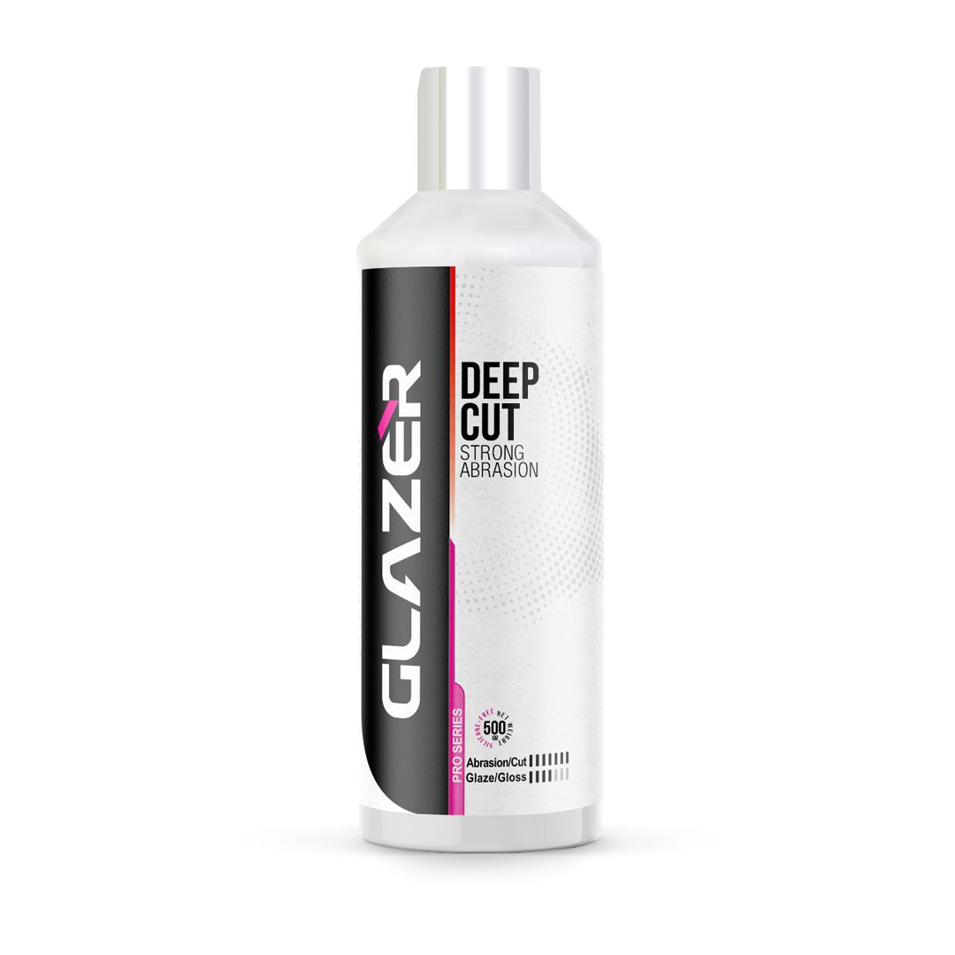 پولیش زبر گلیزر پرو مایع پولیش زبر گلیزر Deep Cut Pro Series نیم لیتری، مناسب حذف خط و خشهای عمیق و آمادهسازی رنگ خودرو برای مراحل بعدی پولیش.